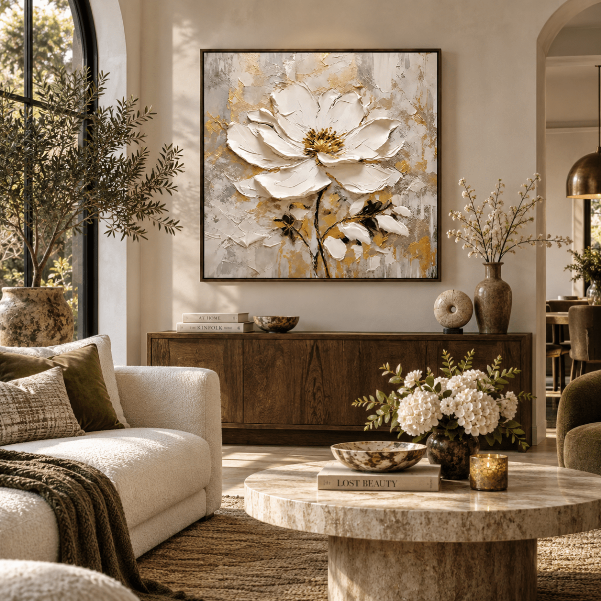 Textured White Floral Wall Art #TA124 - Tactile Atelier