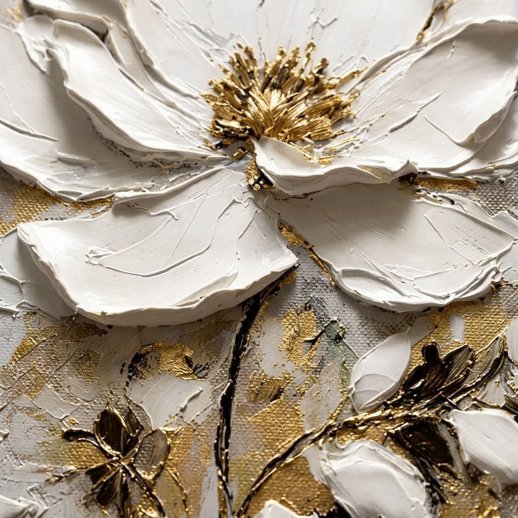 Textured White Floral Wall Art #TA124 - Tactile Atelier