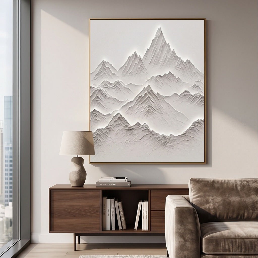 White Textured Mountain Wall Art #TO817 - Tactile Atelier